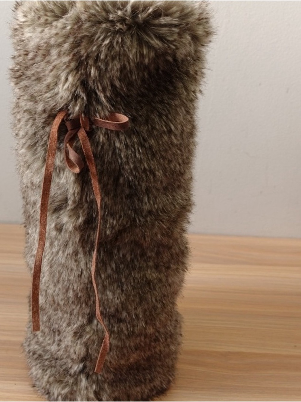 Plush Faux Fur Decorative Bottle Cover in Brown
